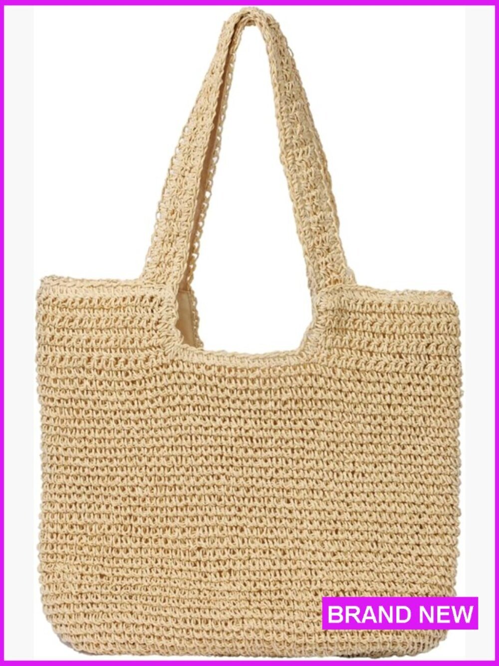 Handwoven Straw Beach Tote Large Shoulder Bag Summer Vacation Woven Purse